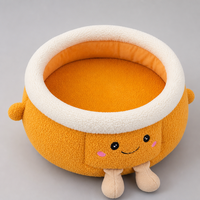 YAOYUE Nid pour chat en peluche en forme d'orange, lit de sommeil profond, nid rond à visage de dessin animé avec rebord épais pour chats et petits chiens, 3 tailles