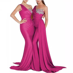 שמלת שושבינה גודל מותאם אישית שמלת מסיבת שמלת כתף אחת shinny חוט רקמה זנב תחרה שיפון ארוך שמלה ארוכה שיפון - Product Image 3