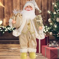 Figurine rustique du Père Noël en tissu écossais à carreaux, poupée debout de 12 pouces avec ours en peluche pour la décoration de table de Noël à la maison