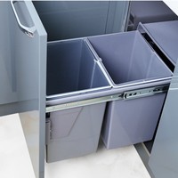 Poubelle encastrable de cuisine sous évier à double compartiment avec couvercle moderne et panier coulissant dissimulé pour salle à manger