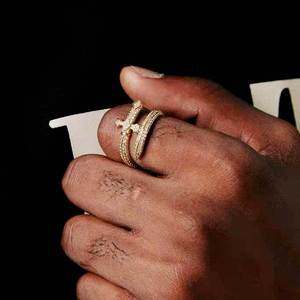 New Sword of <b>Open</b> <b>Ring</b> Copper Inlaid Zircon Men's Hip Hop <b>Ring</b> <b>Ring</b> - Product Image 3