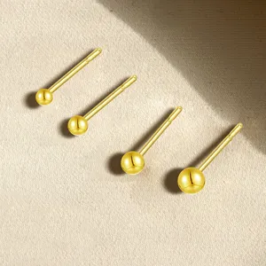 Luxury Jewelry Piercing Earring Bead Screw Bolt Stud Earring Gold High Quality Trendy Solid 18k 14k 9k Yellow Gold Sample Making