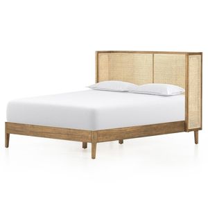 Durable Cane Wood Wingback Bed Natural Woven Rattan Solid Wood <b>Frame</b> Luxury Bedroom Furniture for High End Home Hotel Use - Product Image 3