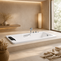 Nouvelle arrivée : Baignoire rectangulaire en acrylique à encastrer avec mitigeur, douchette à main, barre d'appui et appui-tête confortable pour salle de bain
