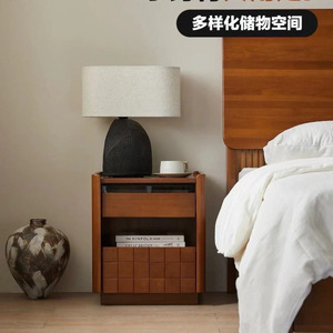 Retro Style Solid Wood Nightstand Vintage Sugar Cubes Color Bedroom Storage Cabinet Modern Minimalist Design - Product Image 4