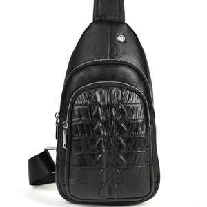 Sac de poitrine en cuir véritable pour homme, motif crocodile noir, tendance, usage quotidien - Product Image 4