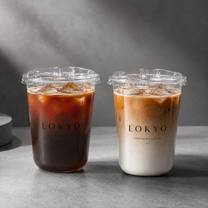 Gobelets à thé au lait LOKYO en PET de 24 oz, 12 oz, 16 oz, avec logo personnalisé, en forme de U, pour boissons froides, gobelets en plastique jetables pour café avec couvercle - Product Image 2