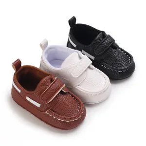 0-1岁男孩和儿童休闲步行鞋PU皮革幼儿步行鞋纯色预步行鞋