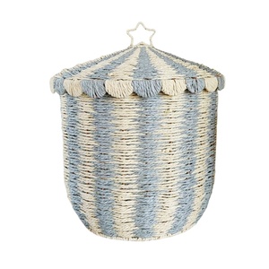 Grazioso <span class=keywords><strong>Cesto</strong></span> Intrecciato in Corda di Carta a Forma di Tenda da Circo con Coperchio, Decorazione con Nappine a Stella, Contenitore per Giocattoli per Bambini, Decorazione per la Casa - Product Image 6