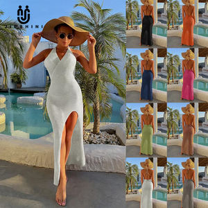 JSN9202016 Fábrica Sexy Espalda descubierta Correa cruzada Corte alto Cuello en V Falda completa Falda de un paso Blusa de playa de verano Multicolor - Product Image 2