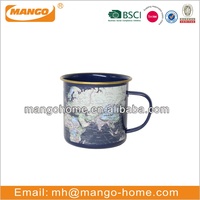 Tasse en acier métallique avec revêtement en poudre bleu carte, 11 oz, 12 oz, tasse à café, tasse à lait pour le camping avec poignée
