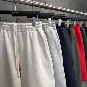 Autumn American Retro Solid Color Fleece <strong>Lined</strong> Warm Cropped <strong>Pants</strong> Oversize Straight Casual Shorts for Men - Product Image 4