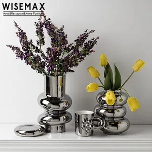 WISEMAX mobilya Modern ev dekor sanatçı yuvarlak masa vazo küçük boyutlu gümüş cermian oturma odası çiçek vazo