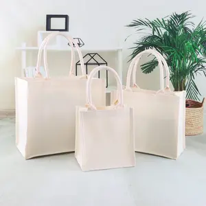 Ai-MICH sacola de compras de lona portátil DIY desenhada à mão com logotipo personalizado por atacado em branco para promoção