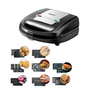 Double Sided Heating Non Stick 750w 8 in 1 Waffle Iron Panini Press Sandwich Maker with Removable Plates for Breakfast