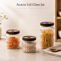 OEM Transparante Glazen Pot met Acacia Houten Deksel, Set met Meerdere Formaten voor Opslag van Havermout, Snoep, Noten, Koffiebonen, Thee, Verpakt in Karton