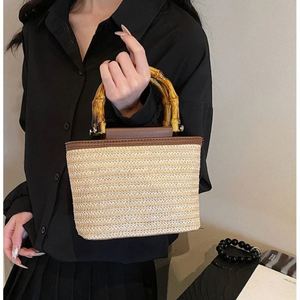 Sacs à main pour femmes, nouveaux styles, sac à main femme à bas prix en paille, avec détails en tissu noir croisé, pour <span class=keywords><strong>la</strong></span> plage, couleur beige clair - Product Image 5