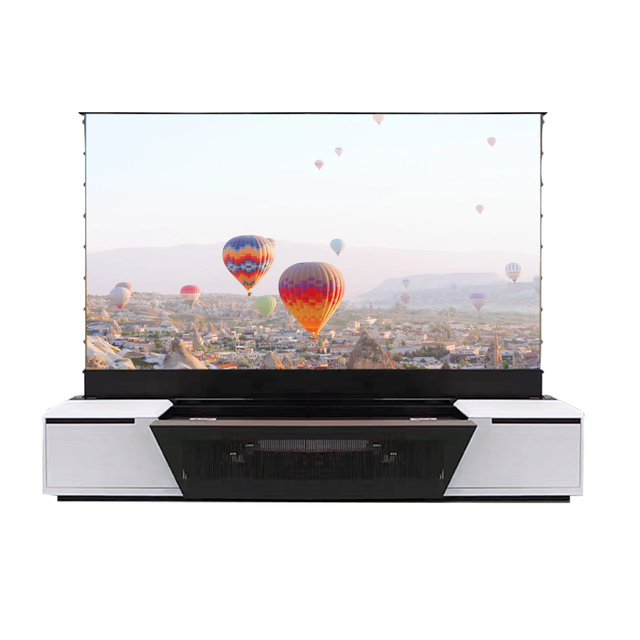 Premium Limited Edition 100 inch Grey ALR floor rising projection screen laser tv  integrated cabinet for 4K UST projectors