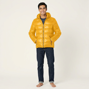 Chaqueta de Invierno Personalizada con Bordado para Hombre, Talla Grande, Amarilla, Impermeable, Cortavientos, de Nailon y Lona, con Cuello Alto, Estilo Burbuja, Estampada - Product Image 1