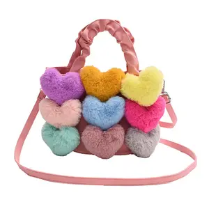 wholesale suppliers New arrivals women handbags luxury heart fur sling shoulder bags ladies cute plush woman purse