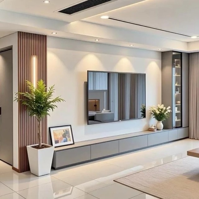 Minimalist Long Wooden TV Cabinet Media Console with Full-Length Storage for Apartment TV Table Living Room Furniture