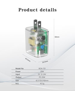 Cargador de pared rápido PD de 20W, adaptador de corriente móvil transparente USB A + C para <span class=keywords><strong>iPhone</strong></span> QC 3,0, enchufe de pared, certificado RoHS ETL FCC, OEM ODM - Product Image 1