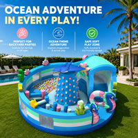 Aire de jeux gonflable sur le thème de l'océan pour enfants, avec piscine à balles et toboggan, pour fêtes en plein air