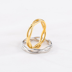 yunnique Cross Weave Braided <b>Couple</b> <b>Ring</b> Gold Plated Titanium Steel Unisex Everyday Wear Geometric Design XYR0079 - Product Image 3