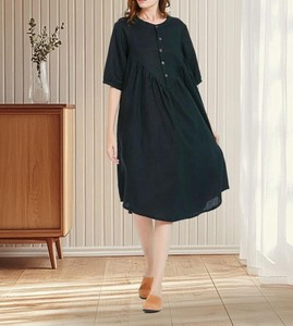 Women Cotton Linen Skater <b>Dress</b> <b>Maxi</b> V-neck Short Sleeve Casual Fitted Solid Eco-Friendly B2B Wholesale Supplier Manufacturer - Product Image 2