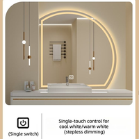 Miroir de salle de bain intelligent semi-circulaire en verre demi-lune mural personnalisé pour chambre à coucher avec rétroéclairage LED
