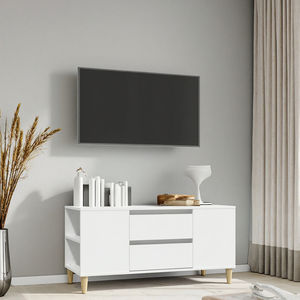 Meuble TV design scandinave moderne BIEN en bois avec 4 compartiments ouverts 2 tiroirs pour la maison ou l'hôtel - Product Image 1