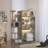 Villa pour chat d'intérieur en panneau composite, design minimaliste, avec bac à litière automatique et cage intégrée pour l'escalade et la toilette