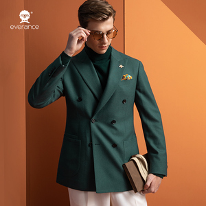 <span class=keywords><strong>Blazer</strong></span> Doppiopetto <span class=keywords><strong>Verde</strong></span> Foresta da <span class=keywords><strong>Uomo</strong></span> Everance in Misto Lana Premium con Revers a Punta per Ufficio ed Eventi - Product Image 3