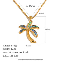 Collier pendentif personnalisé style océan en coquille d'ormeau, acier inoxydable plaqué or 18 carats