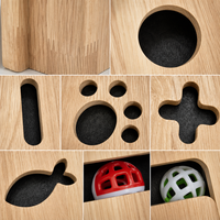 Jouet Puzzle pour Chat en Bois Massif 50x30cm, Circuit de Billes Interactif avec Tapis à Gratter en Feutre Noir, Billes Sonores pour Gratter et Jouer en Intérieur