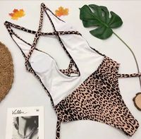 Brésil XXX Maillot de bain bikini sexy pour femme, string taille haute, imprimé léopard, monokini transparent