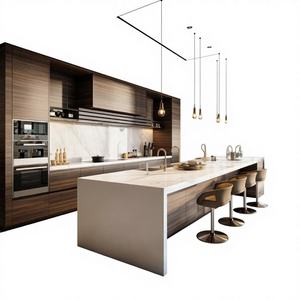 Armoires de cuisine haut de gamme Ensemble d'armoires de cuisine plates avec armoires de cuisine en panneaux de particules insulaires - Product Image 1