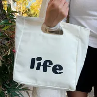 Sac à déjeuner isotherme personnalisé en toile avec doublure en aluminium, fermeture éclair et poignée découpée pour le travail, l'école ou les pique-niques
