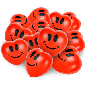 Jouets en mousse rouge anti-stress, balles à presser avec visage souriant, cœurs à presser pour enfants et adultes - Product Image 5