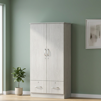 Armoire contemporaine robuste en bois massif à 2 portes et 2 tiroirs, fabriquée en Malaisie, pour la maison et l'appartement, FURNIZONE 12_0065