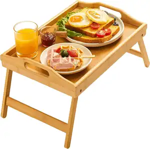 Wholesale Bamboo Computer Tray Bamboo Portable Snack Table With Folding Legs Food Breakfast Bed Serving Tray