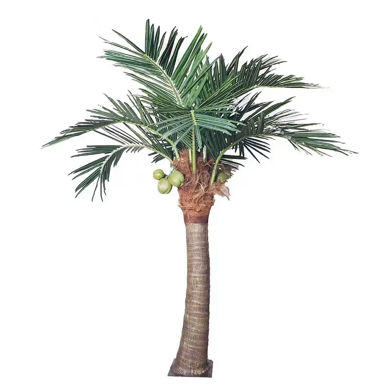 Coffre en fibre de verre Oem, grande taille, feuilles vertes artificielles, palmier de noix de coco pour décoration extérieure
