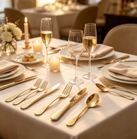 Service de Table Moderne Écologique Royal Gold 5 Pièces en Acier Inoxydable 410 Poli Miroir avec Poignée Gaufrée – Couverts pour Mariage et Hôtellerie