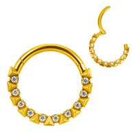 GZN High Polished Titanium CZ Pave Face With 3 Marquise CZ and Bead Clusters on Side Segment Ring Helix Earring