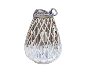 Lanterne à bougie parfumée en bambou et rotin, motif diamant, écologique, durable, blanche, faite à la main, pour décoration intérieure, vente en gros - Product Image 1