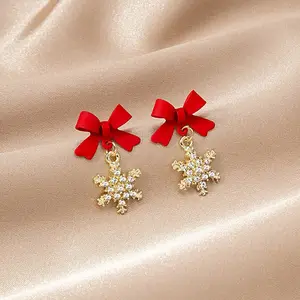 热销精致蝴蝶结雪花耳环圣诞派对新款时尚钻石耳环