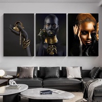 Peinture murale en porcelaine cristalline, portrait de femme africaine, cadre noir doré, décoration murale moderne pour la maison