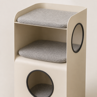 Table d'appoint multifonctionnelle en forme de rectangle pour chat, tour à chat à 3 niveaux avec structure en fer, maison pour chat avec coussinets en peluche, table de chevet blanc crème