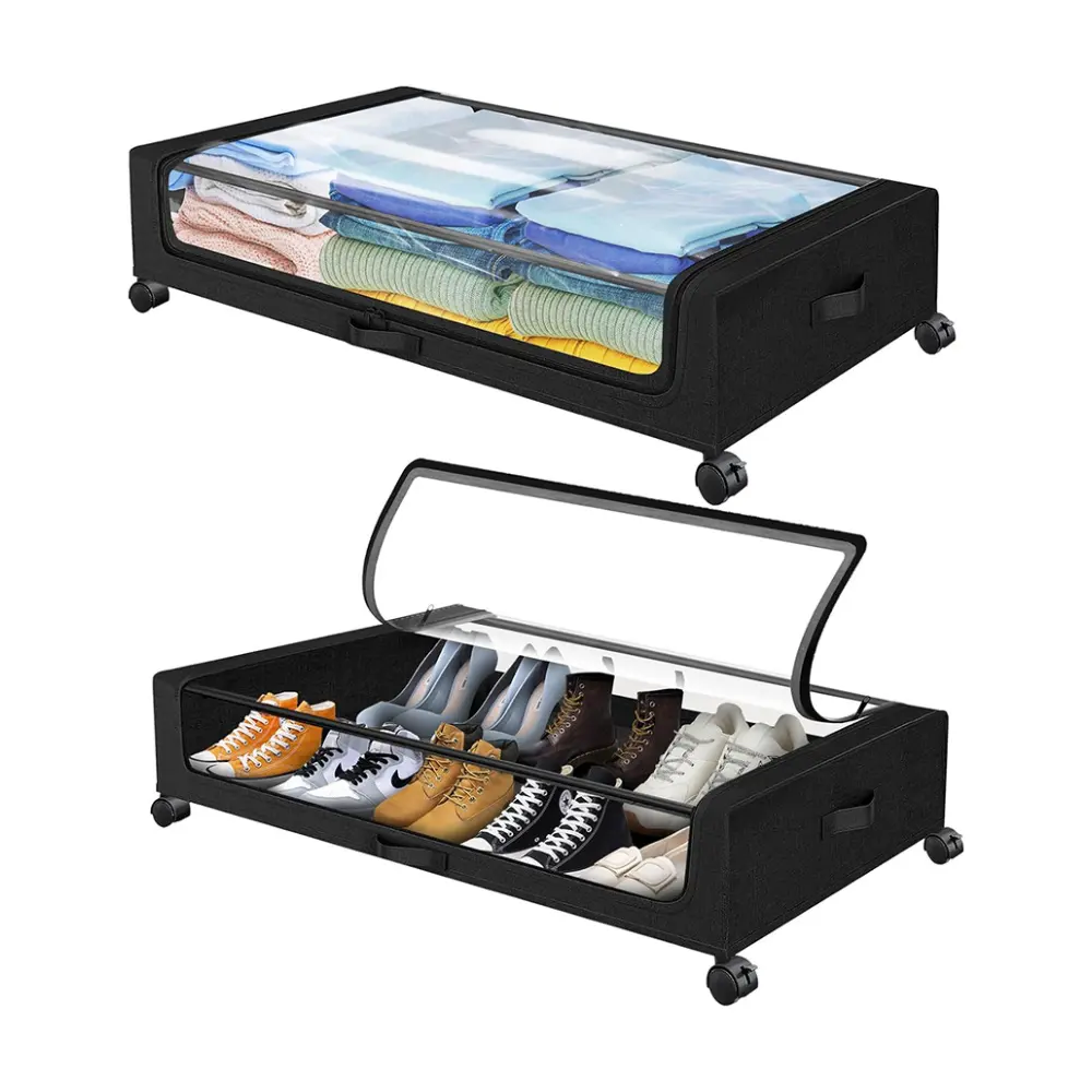 Tekerlekli konteynerler ile yatak depolama altında giysi battaniyeleri ve ayakkabı organizatörü çekmece için kapaklı yatak altı depolama