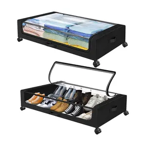 Almacenamiento debajo de la cama con contenedores de ruedas Almacenamiento debajo de la cama con tapa para mantas de ropa y cajón organizador de zapatos